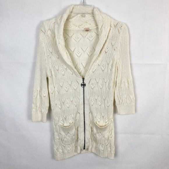 DKNY Jeans 3/4 Sleeve Open Knit Full Zip Cardigan Size M - Picture 1 of 12